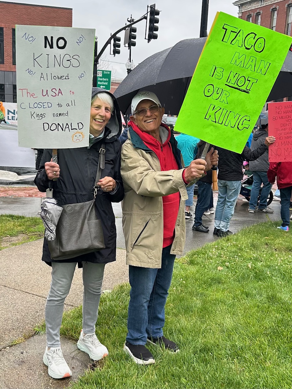 No Kings demonstrators in Natick Mass